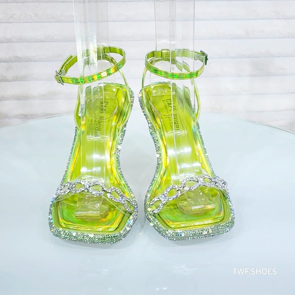 Mini .5" Rhinestone Platform Lime Green Hologram Upper Wrap Strap Heels Baily - Picture 11 of 17